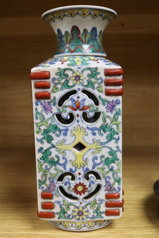 A Chinese doucai double walled vase